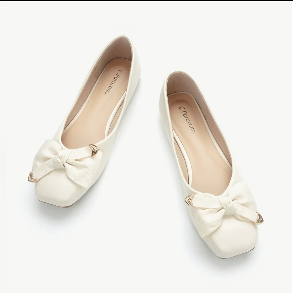C. Paravano "Eva" Ballerina Flats - Size 9 - Off-White